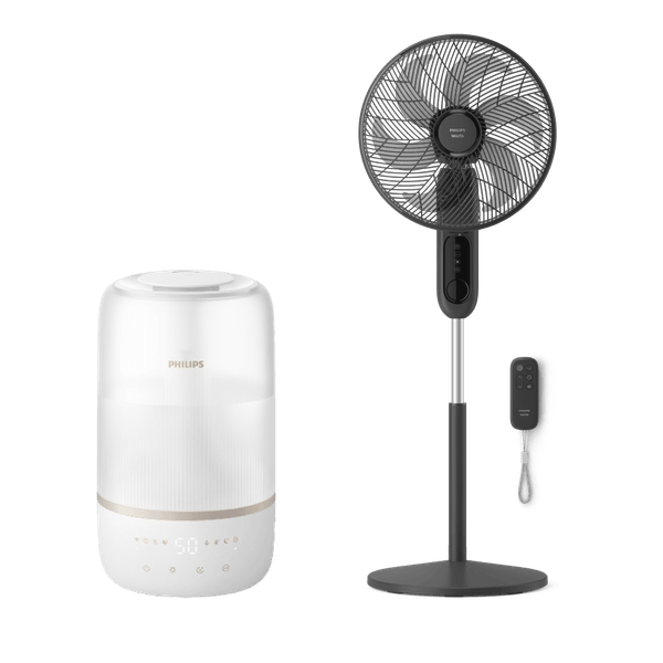 Umidificador de Ar Ultrassônico Conectado + Ventilador de Coluna Digital